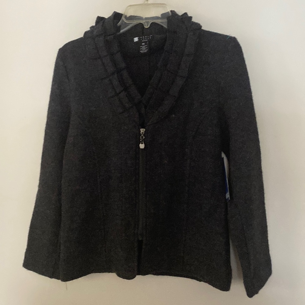 Carole Little Petite Boiled Wool Front Zip Sweater Size PM